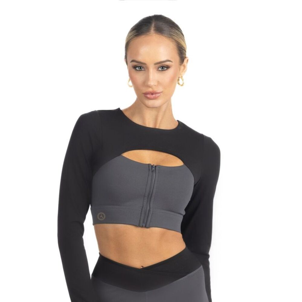 Alisha Color Block Activewear Long Sleeve Top in Black